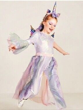 NWT Unicorn Jumpsuit Costume Rainbow Wings Belt Headpiece Hyde & Eek Kids Sz L